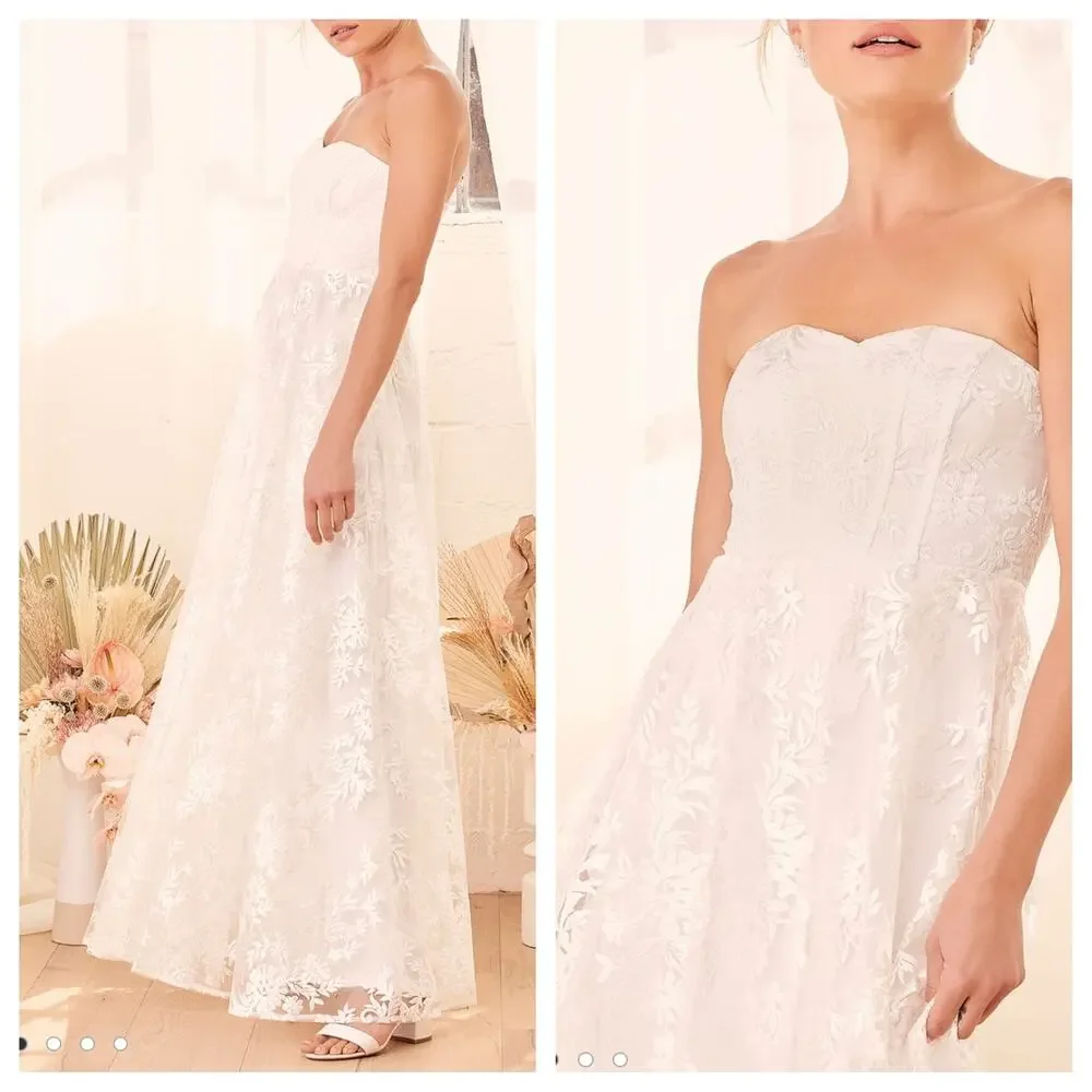 Lulus White Embroidered Strapless Maxi Dress